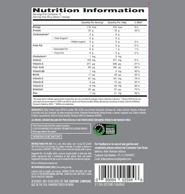 Isopure Whey Protein Isolate Powder with Vitamins for Immune Support & Biotine- 500g - Image 6