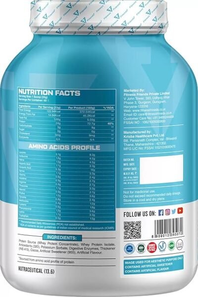 Fitness Friends Whey Isolate Rich Source, 24g Protein, 6.1g BCAA, 5.3g Glutamic Acid, Chocolate Flavour, 2kg - Image 2