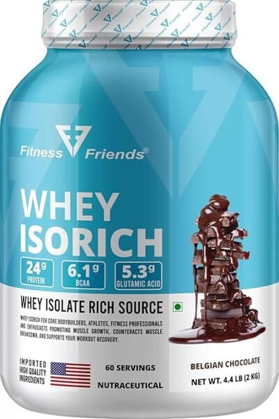 Fitness Friends Whey Isolate Rich Source, 24g Protein, 6.1g BCAA, 5.3g Glutamic Acid, Chocolate Flavour, 2kg