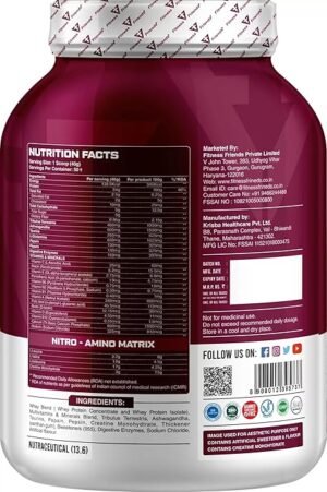 Fitness Friends Nitro Fuel Belgian Chocolate Whey Isolate, 24g Protein, 6.7g BCAA, 3g Creatine, 2kg