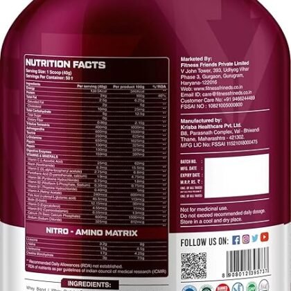 Fitness Friends Nitro Fuel Belgian Chocolate Whey Isolate, 24g Protein, 6.7g BCAA, 3g Creatine, 2kg