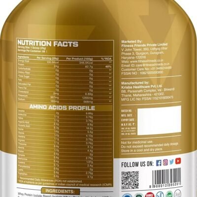 Fitness Friends Pure Isolate Belgian Chocolate Whey Protein, 24g Protein, 0g Fat, 0g Carb, 68 Servings, 2kg