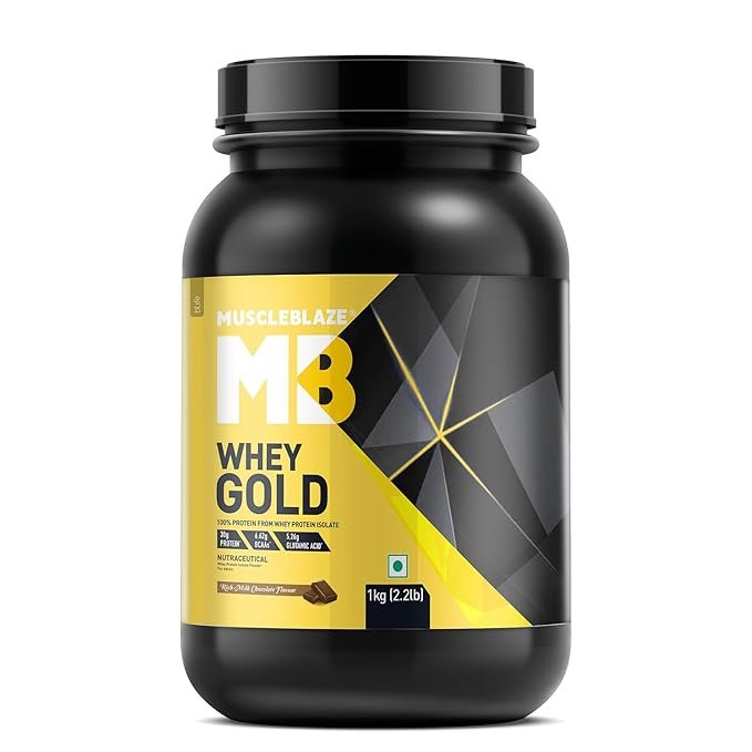 MuscleBlaze Whey Gold, 100% Whey Protein Isolate 1kg / 2.2lb