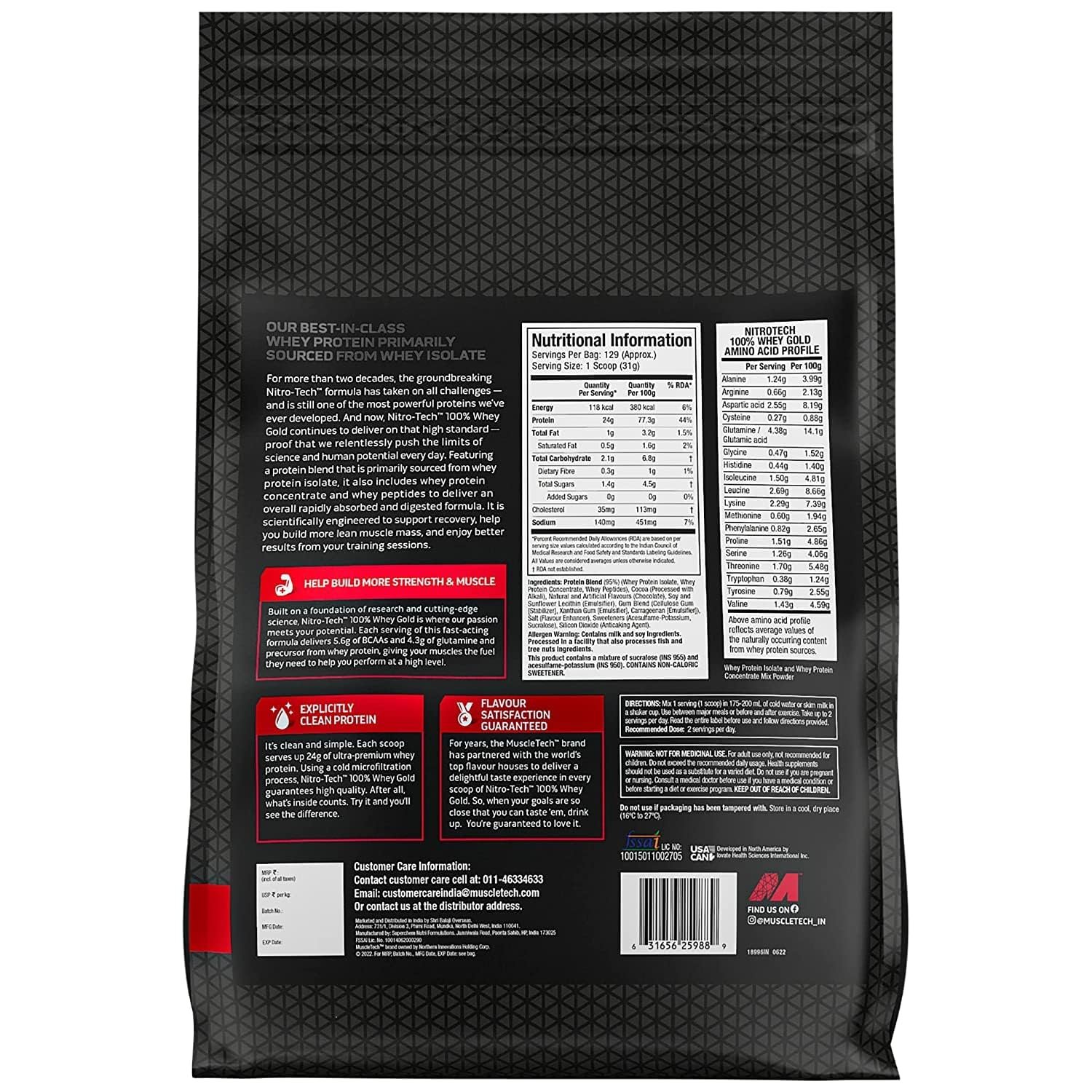 Nitrotech made for Whey Protein,30g Protein, 3g creatine 6.7g BCAA Netwt 4kg (Double Rich Chocolate)