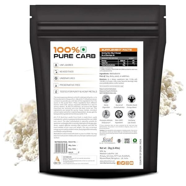 AS-IT-IS 100% Pure Carb Weight Gainer 2kg - Image 2