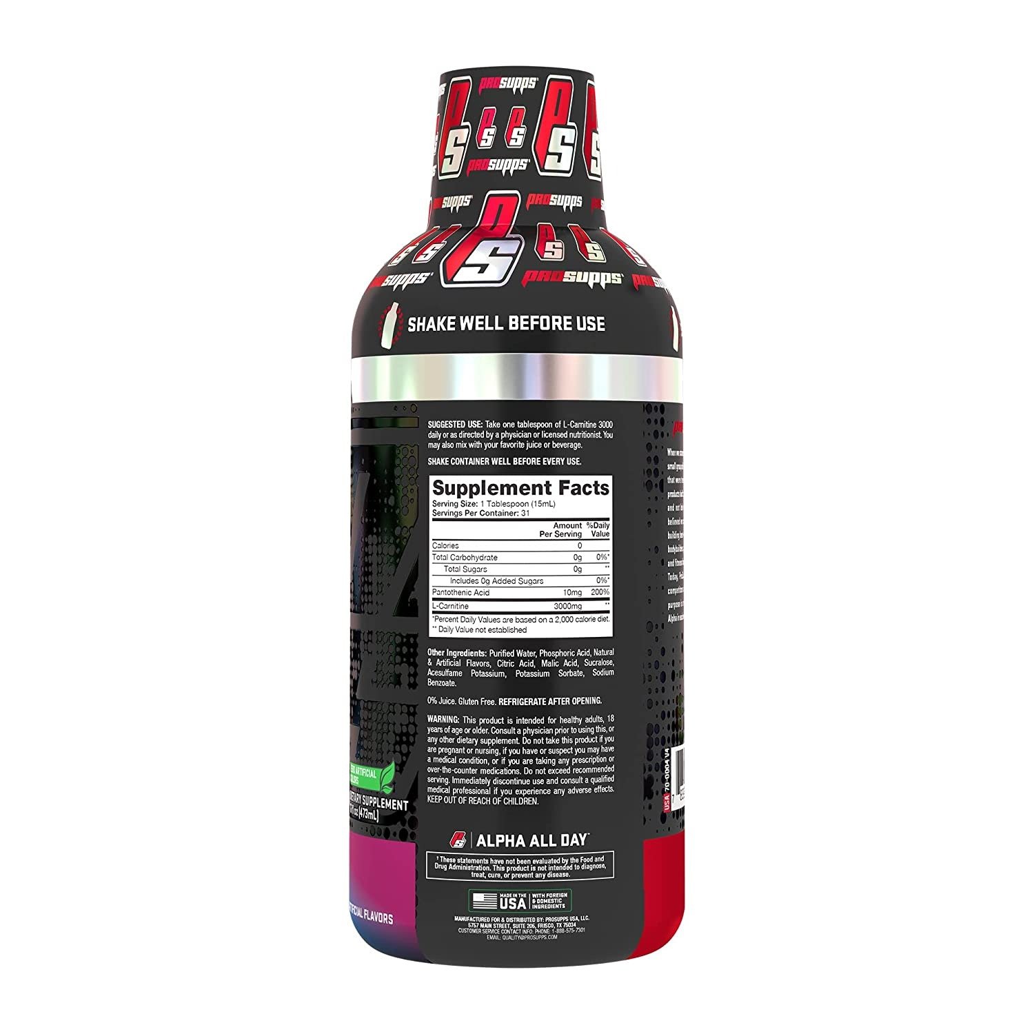pro supps l carnitine 3000 mg liquid shots metabolic energizer | 30 serving pro supps l carnitine 3000 mg liquid shots metabolic energizer | 30 serving