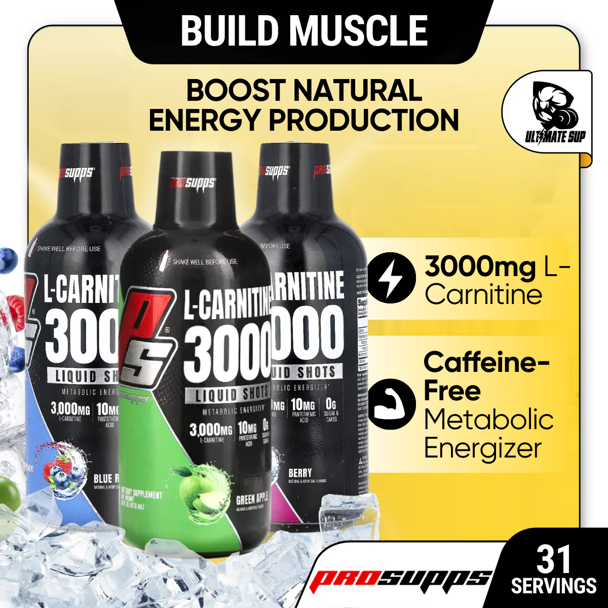 pro supps l carnitine 3000 mg liquid shots metabolic energizer | 30 serving pro supps l carnitine 3000 mg liquid shots metabolic energizer | 30 serving
