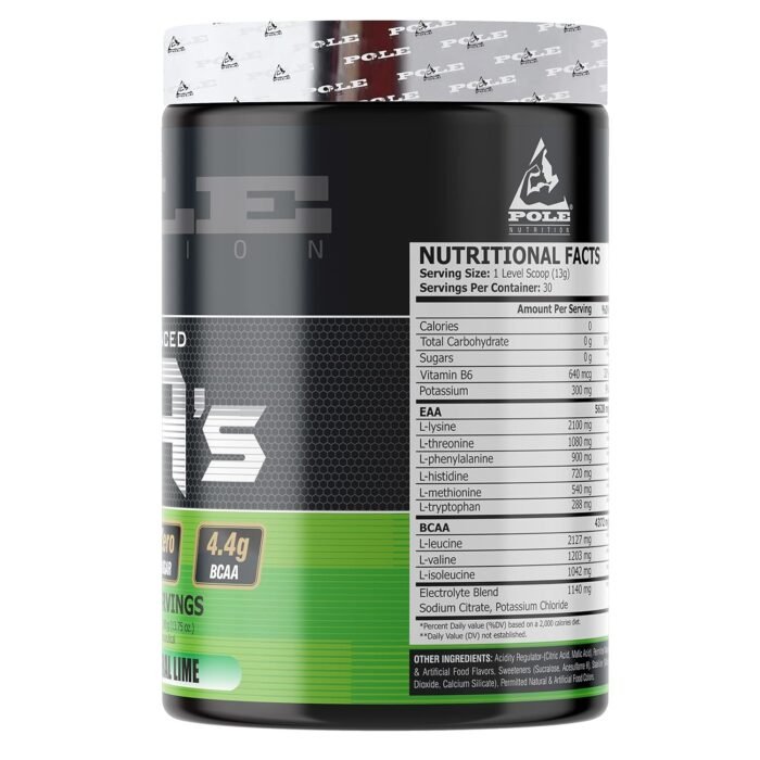 pole nutrition eaa electrolytes enhanced, zero sugar, natural lime flavour | 390g, 30 servings | premium amino acid & hydration formula