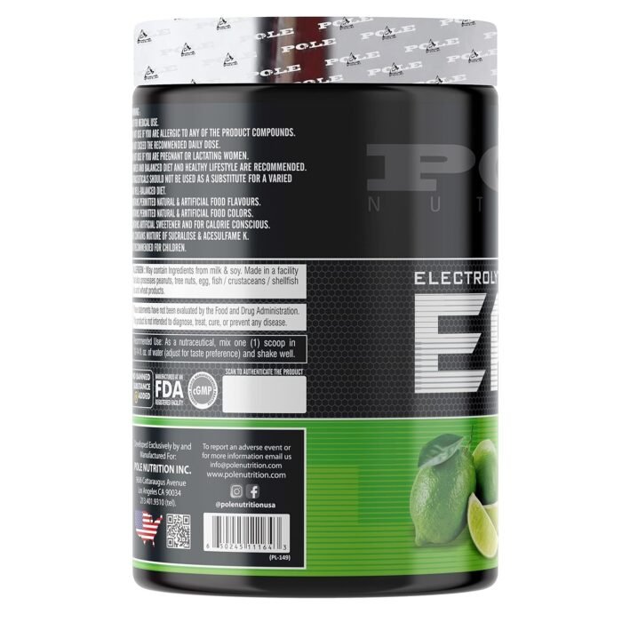 pole nutrition eaa electrolytes enhanced, zero sugar, natural lime flavour | 390g, 30 servings | premium amino acid & hydration formula