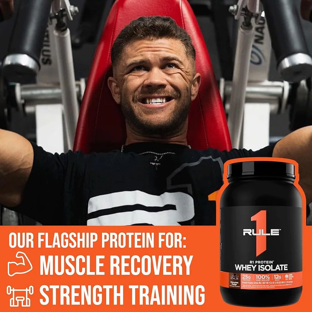 2025/08/1000389983.jpg rule 1 r1 protein whey isolate with 25g protein & 6g bcaa exclusively from isolated & hydrolyzed sources for workout recovery (5 pounds*, strawberries & crème)