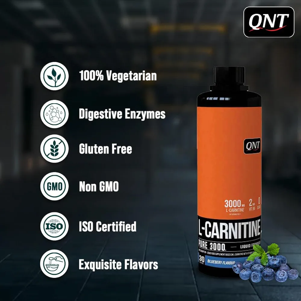 qnt l carnitine 3000 liquid | blueberry flavour | rapid absorption | helps to boost strength and power | zero sugar | fat burner | weight loss | 30 servings qnt l carnitine 3000 liquid | blueberry flavour | rapid absorption | helps to boost strength and power | zero sugar | fat burner | weight loss | 30 servings