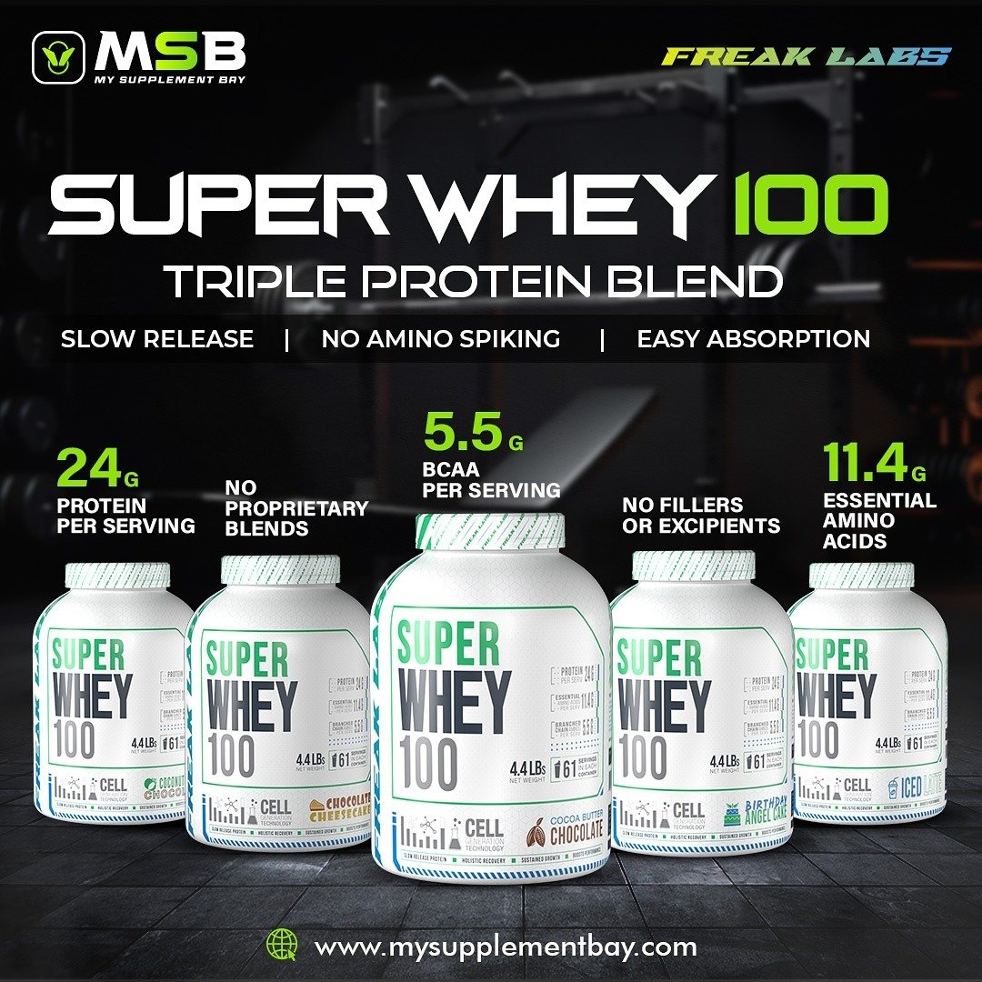 Freak Labs Super Whey 100 – Triple Protein Blend 2kg | 60 Servings | 24g Protein | 11.4g EAA | 5.5 Bcaa Freak Labs Super Whey 100