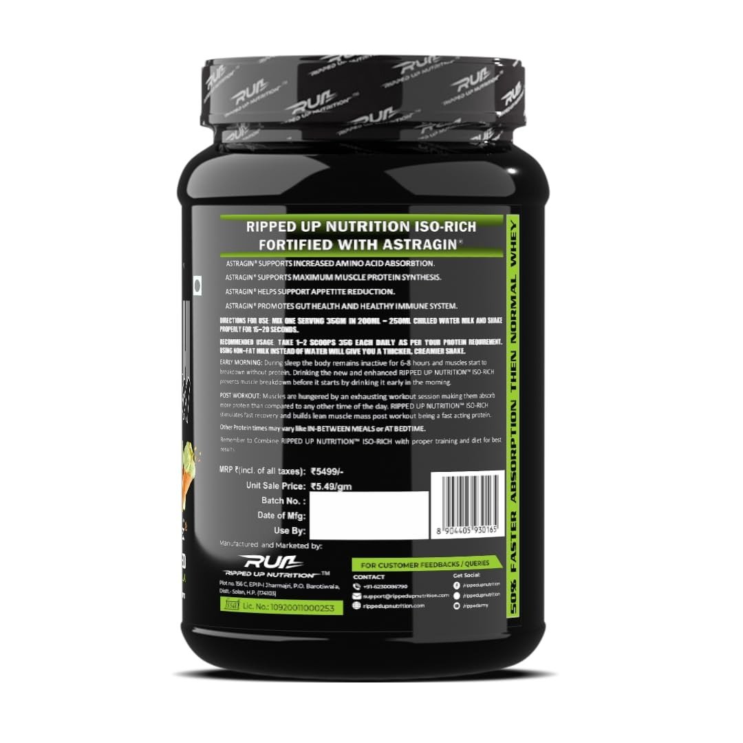 ripped up nutrition iso rich premium | 100% isolate with added astragin® | 30g protein | fast amino acid absorption | zero bloating (2kg (4.4lbs), ripped up nutrition iso rich premium | 100% isolate with added astragin® | 30g protein | fast amino acid absorption | zero bloating (2kg (4.4lbs),